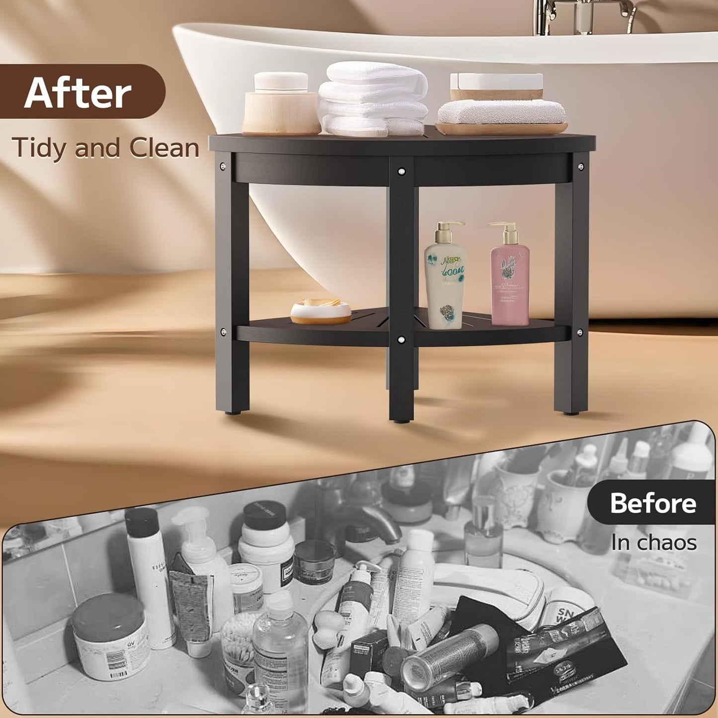 Shower Stool for Inside Shower, Corner Shower Stool, Shower Bench Seat with Storage Shelf for Shaving Legs Plastic Spa Bath Step Foot Rest for Bathroom Small Place