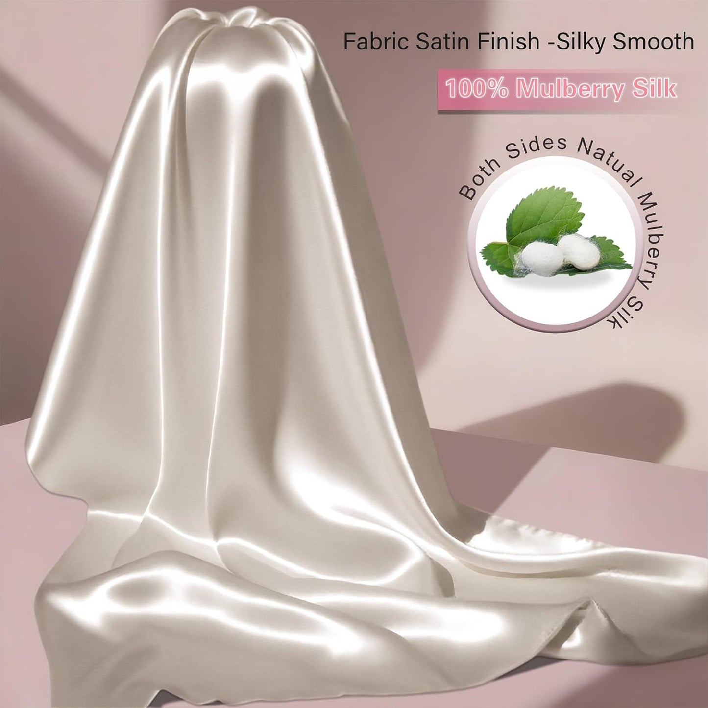 Mulberry Silk Pillow Cases with Zipper, Ultra Smooth Soft Breathable Cooling Pillow Cases for Hot Sleepers, Silk Satin Pillowcase for Hair and Skin, Gifts for Women (Beige, Queen Size, 1 Pack)