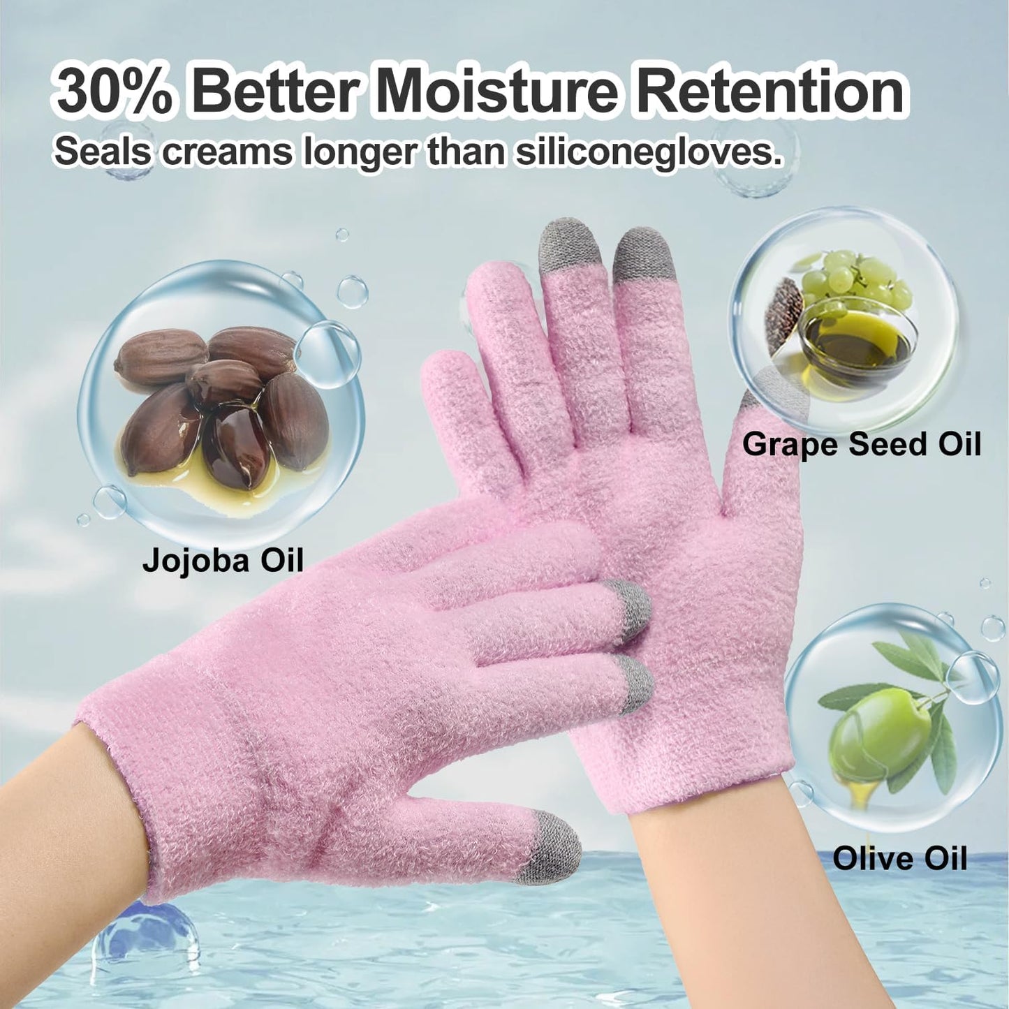 MoyRetty Touchscreen Silicone Moisturizing Gloves for Dry Hands Overnight, Reusable Hand Spa Gloves with Vitamin E & Jojoba Oil-Pink