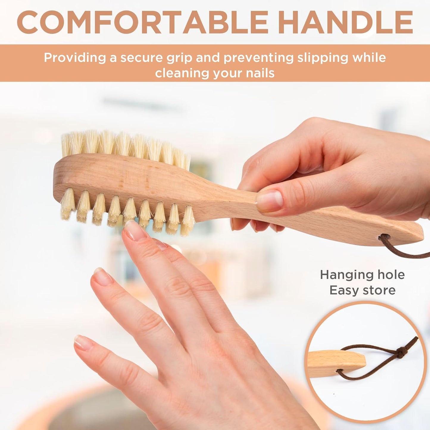 Takavu Nail Brush, Pure Boar Bristles, Natural Wood Handle, Nail Cleaning Brush for Scrubbing Fingernail Toenail Hand Feet, Dual Sided for Regular Manicure Nail Care Hygiene