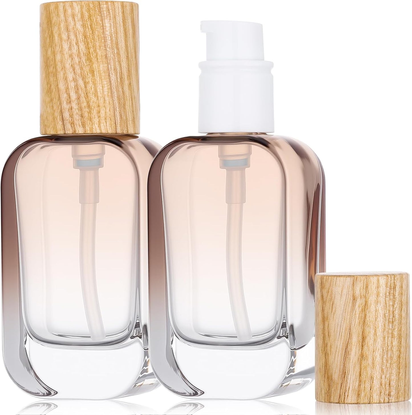 Segbeauty 1oz Empty Glass Lotion Dispenser with Pump, 2pcs Mini Refillable Travel Pump Bottles for Lotions, 30ml Travel Liquid Containers for Oils, Gray Brown Small Travel Size Containers for Creams