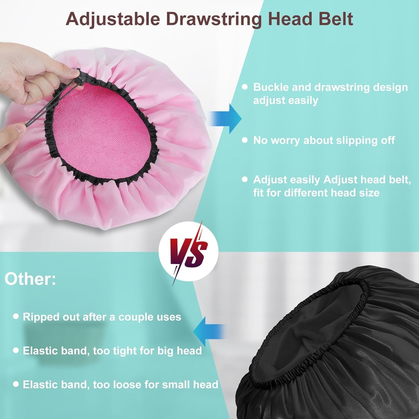 2 Pcs 16.5"Jumbo Adjustable Terry Cloth Lined Shower Caps for Long Hair & Braids, Extra Large Dual Waterproof Hair Cap for Women & Men, Reusable XXL for Dreadlocks, Locs