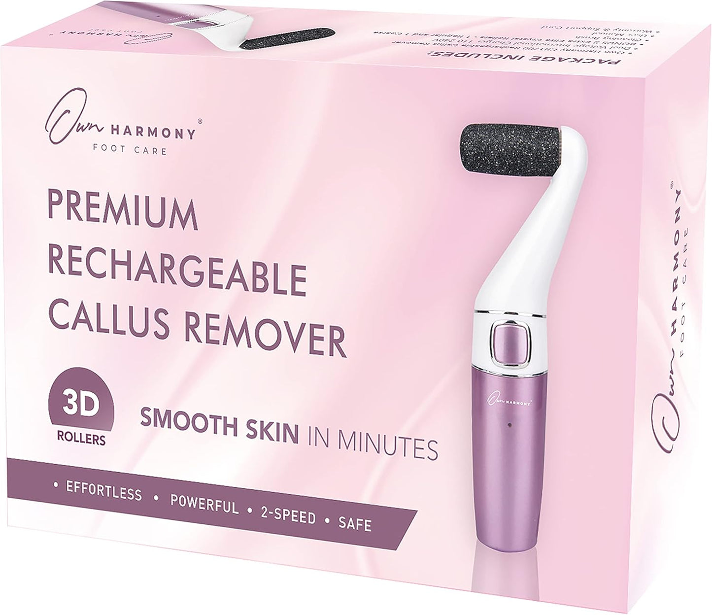 Electric Callus Remover for Feet: Professional Foot Care for Women by Own Harmony - Rechargeable Pedicure Tools - Electronic Foot File Pedi Sander - Best for Hard, Dry, Dead, Cracked Skin (3 Rollers)