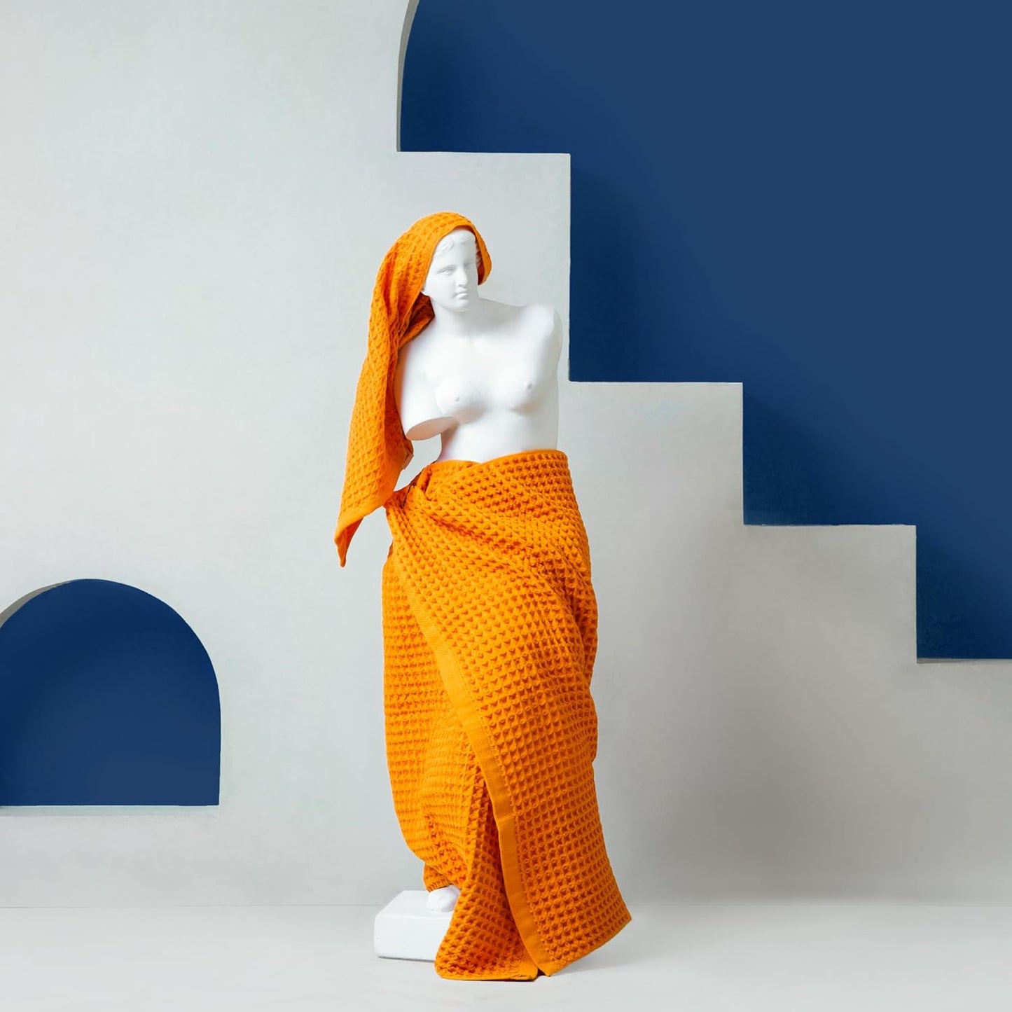 Luxury Japanese Cotton Waffle Bath Towel | Plush, Absorbent, and Quick Dry | Free Storage Bag Included (Coral Orange, Bath Sheet (2 Pack))