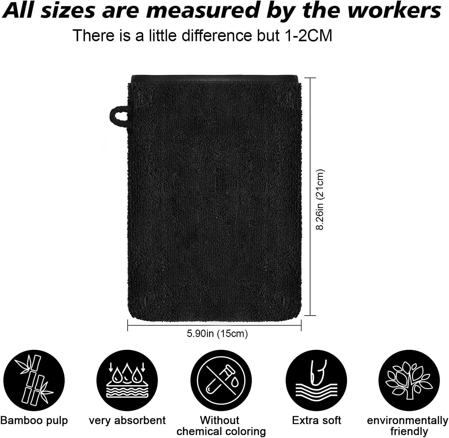 PHOGARY 10 Pack Microfiber Body Wash Mitts, Soft Face Mitten, Bath Spa Cloth, Reusable Makeup Remover Mitt Gloves, European Style Wash Cloth,6×8inch, Black and Grey