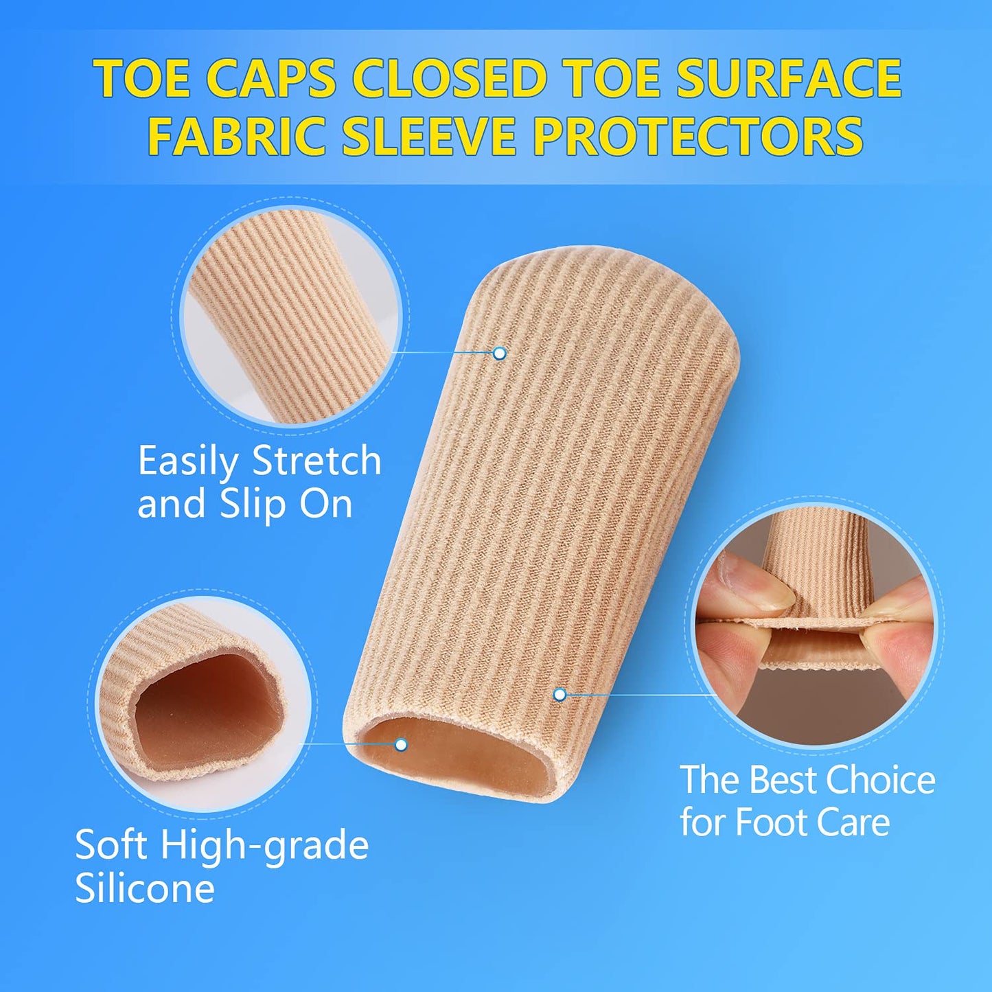 8 PCS Gel Toe Caps Closed Toe Surface Fabric Sleeve Protectors, Silicone Toe Sleeve Cushions and Protects, Provide Relief for Corns, Blisters and Calluses Protect (8)