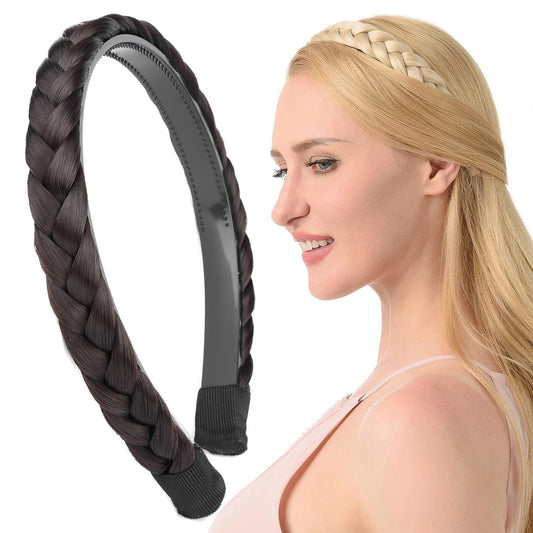 DIGUAN Width 0.9 inches Synthetic Hair Plaited Headband Braid With Teeth Hair Band Accessories for Women Girl (Chocolate)
