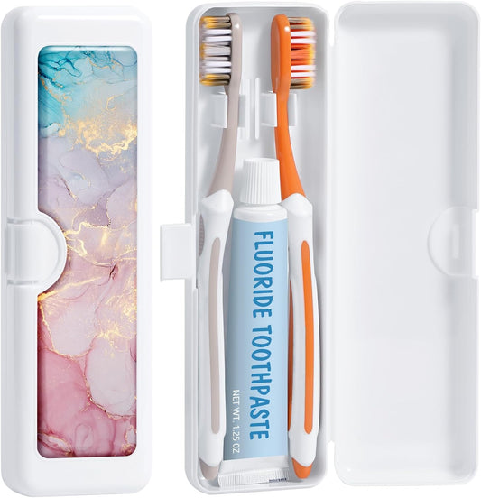 Toothbrush Travel Case - Colorful Pattern, Holder and Covers for Toothbrushes, Includes Tongue Scraper Case