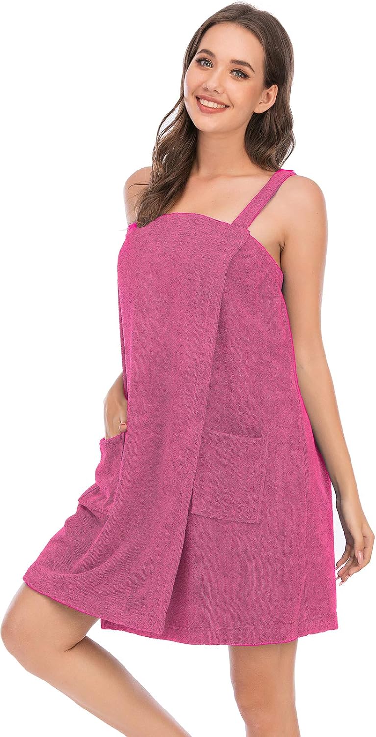 Veseacky Women Bath Wrap Towel for Womens Shower with Pocket Adjustable Spa Robe & Facial Headband