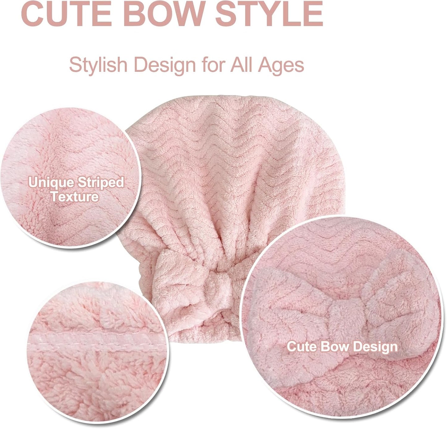 Jseng 3Packs Microfiber Hair Towel for Women - Quick-Drying, Super Absorbent Hair Wrap with Bow Design, Soft Hair Towel Turban for Curly Long Wet Hair