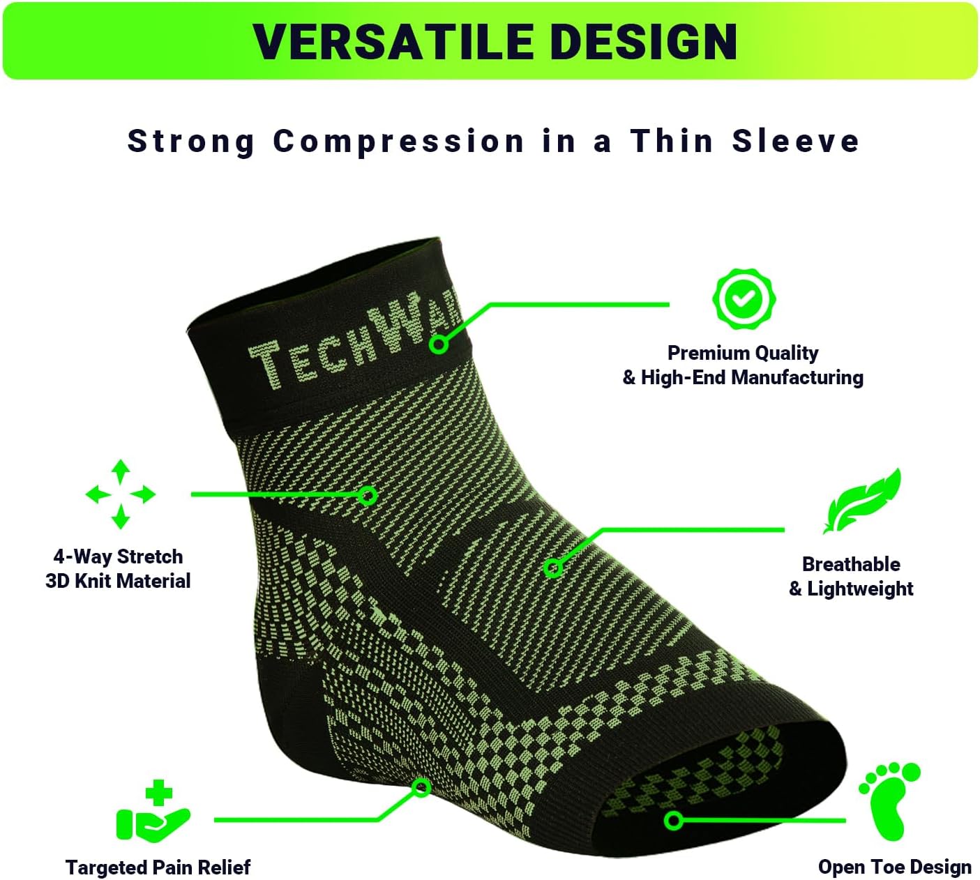 TechWare Pro Ankle Brace Compression Sleeve - Plantar Fasciitis Sock. Relieves Achilles Tendonitis. Foot Arch Support Reduces Joint Pain, Swelling & Heel Spur Pain. Injury Recovery Braces for Sports