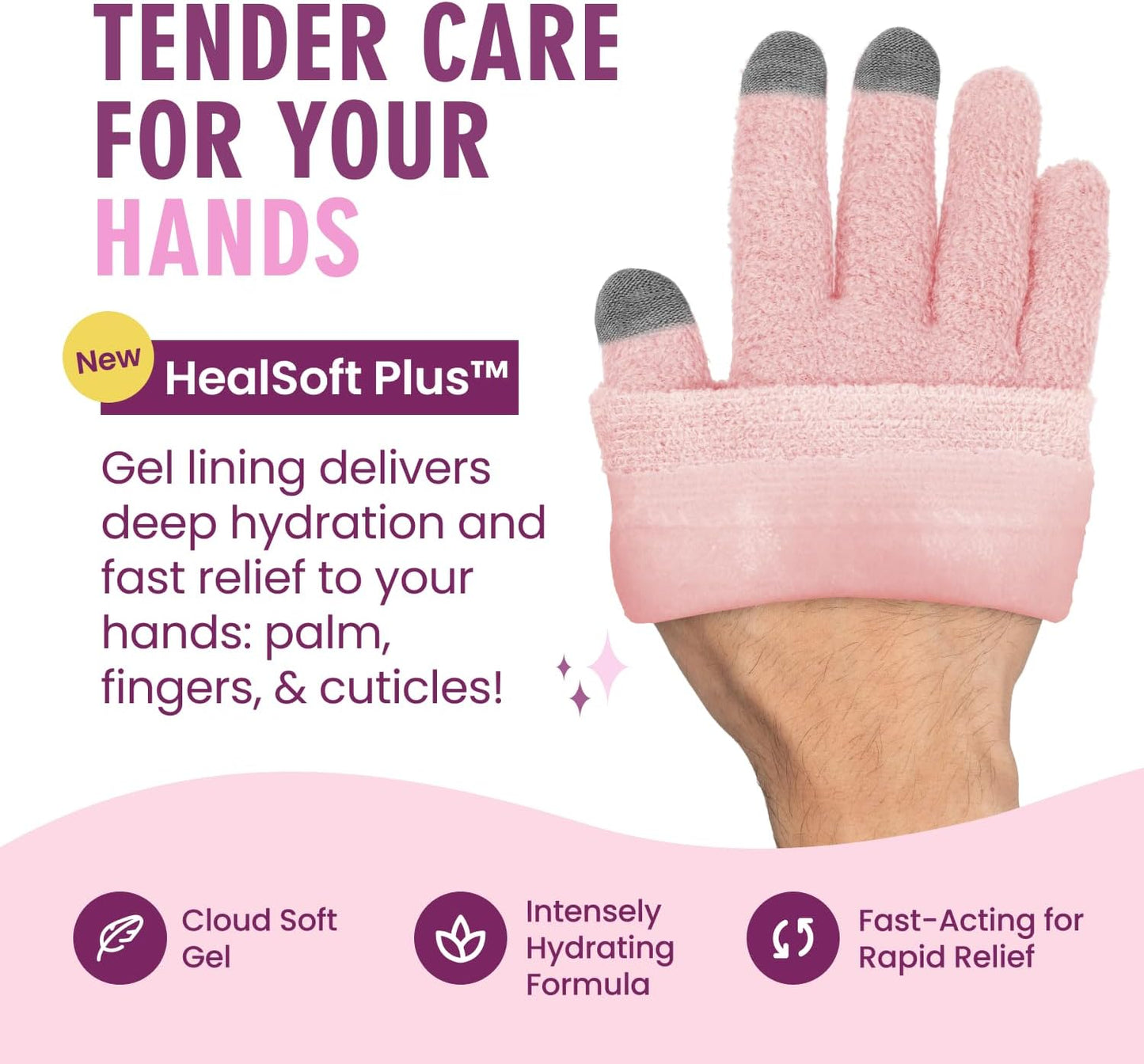 Dr. Frederick’s Original Moisturizing Gel Gloves – Deep Moisturizing and Fast Relief for Dry Hands – Touchscreen-Friendly – Mango Butter, Shea Butter, Jojoba, & Coconut Oil - Plush Pink