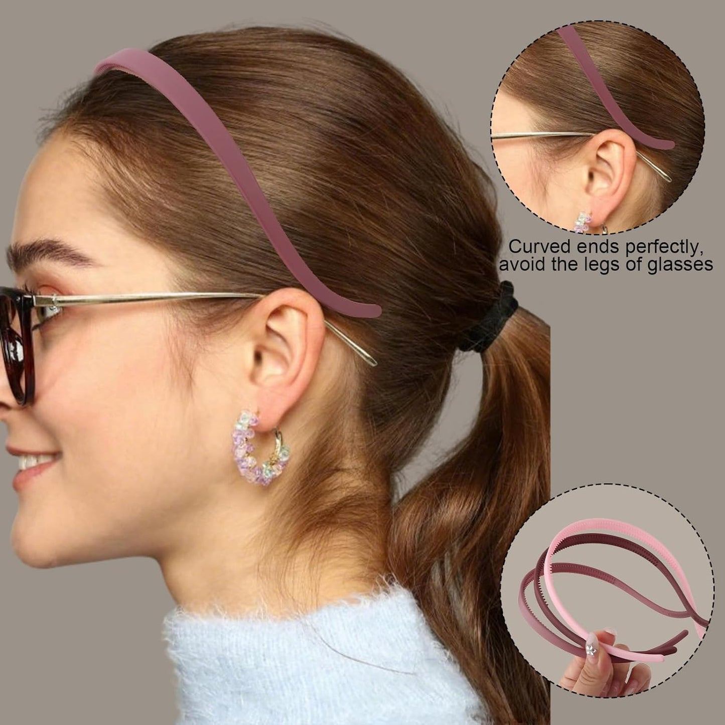 CAVETEE 8 Pack Fashionable Hair Headbands, Stylish Zig zag & Classic Designs Sunglasses No Pressure Headbands for Women and Girls, Comfortable Non-Slip Hair Accessories (Pink Series, One Size)