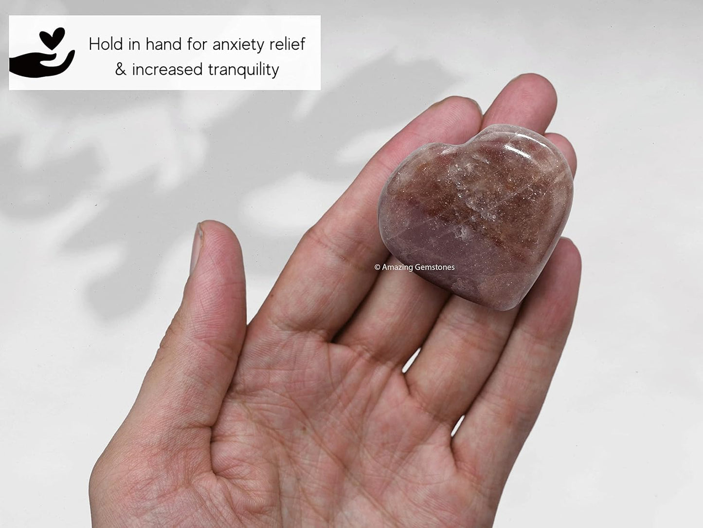 Strawberry Quartz Crystal Heart Palm Stone - Pocket Massage Worry Stone for Natural Body Chakra Balancing, Reiki Healing and Crystal Grid