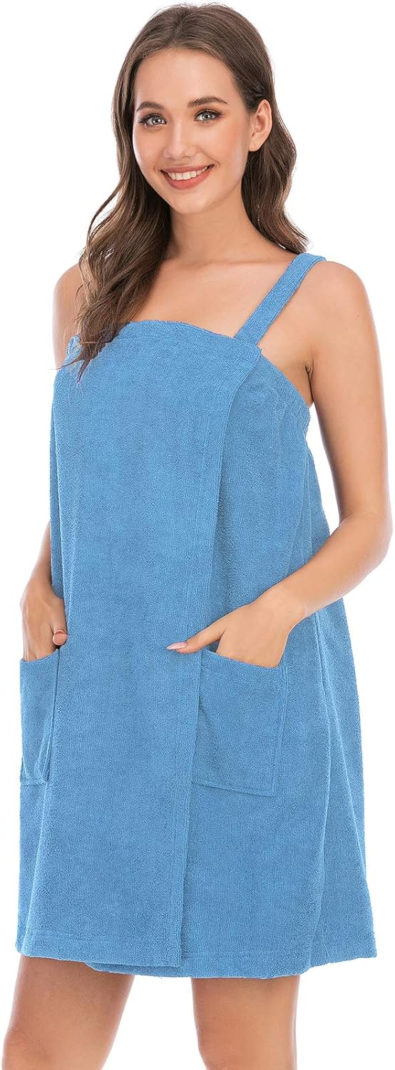 Veseacky Women Bath Wrap Towel for Womens Shower with Pocket Adjustable Spa Robe & Facial Headband