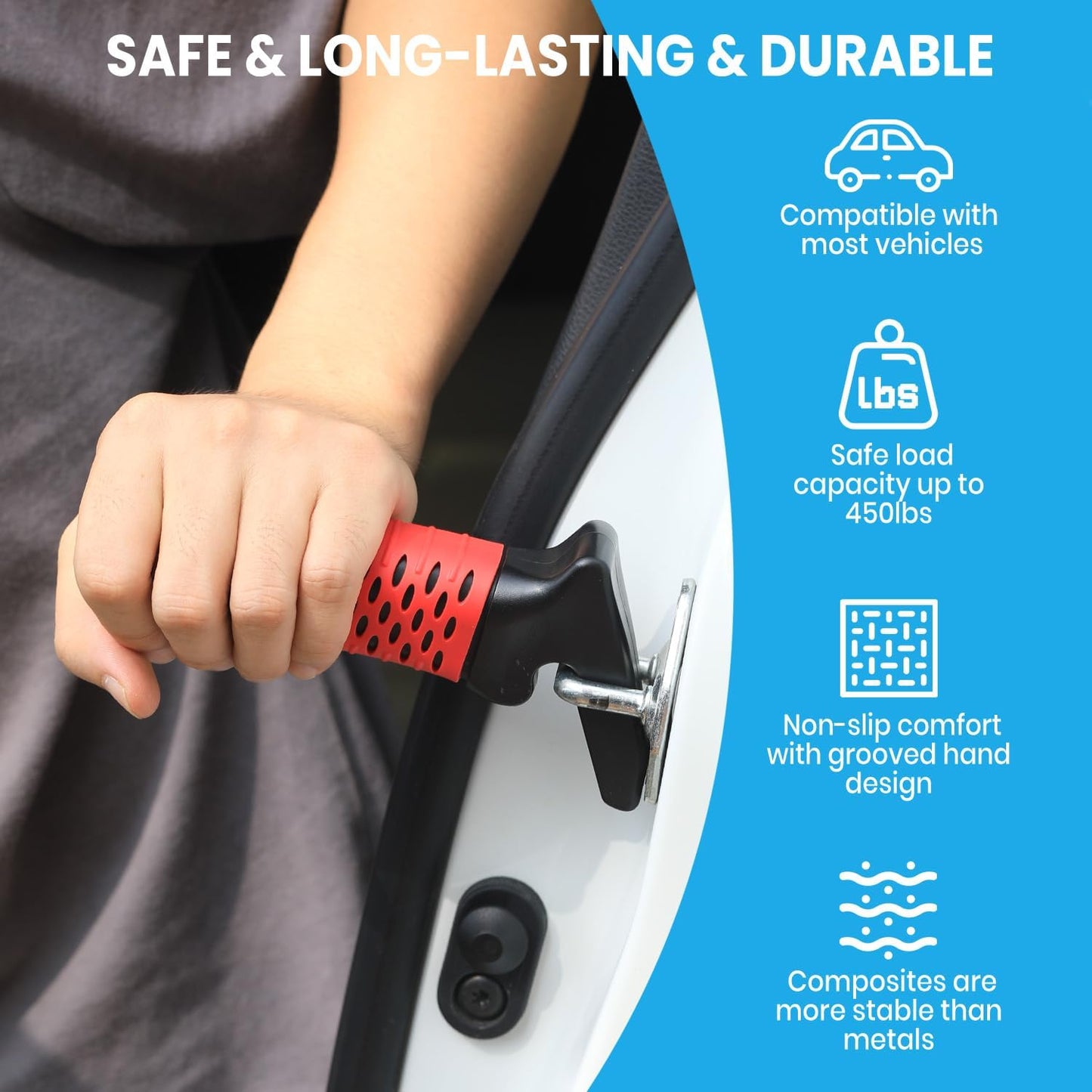 Car Door Handle for Elderly, Car Handle Assist Support Handle, Portable Elderly Assistance Mobility Aids for Getting Out of Car, Auto Grab Cane for Seniors and Handicapped, Red