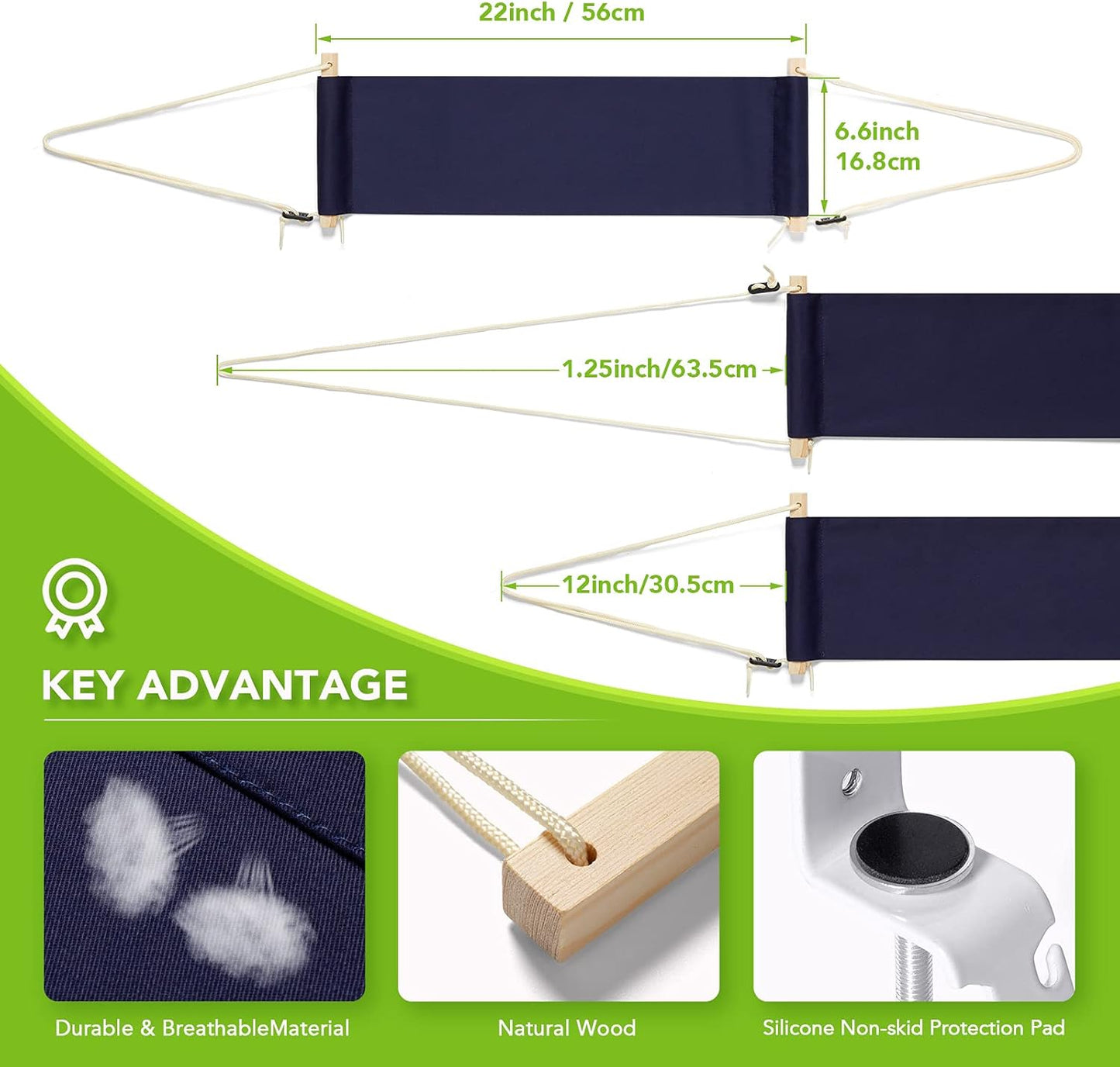 iMissiu Adjustable Office Foot Rest | Portable Under Desk Hammock with Headphones Holder (Blue)