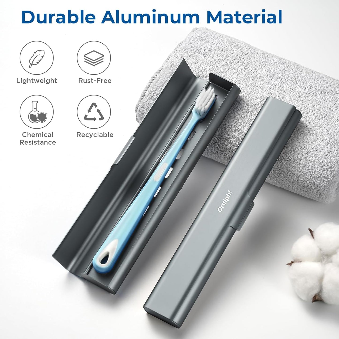 Aluminum Toothbrush Travel Case, Portable Travel Toothbrush Holder, Durable Manual Toothbrush Box Container for Traveling, Bathroom, Camping, Business Trip-Gray Blue
