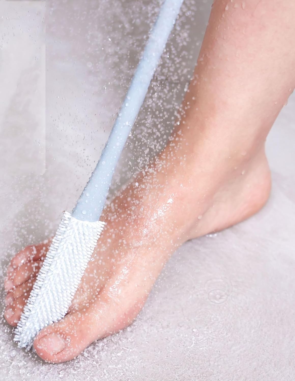 Generic Toe Cleaning Brush 15.7" Foot Scrubber in Shower with Long Handle Silicone Foot Brush Soft Skin Exfoliating Lotion Applicator Foot for Seniors,Elderly, Men and Women 2Pack Pink