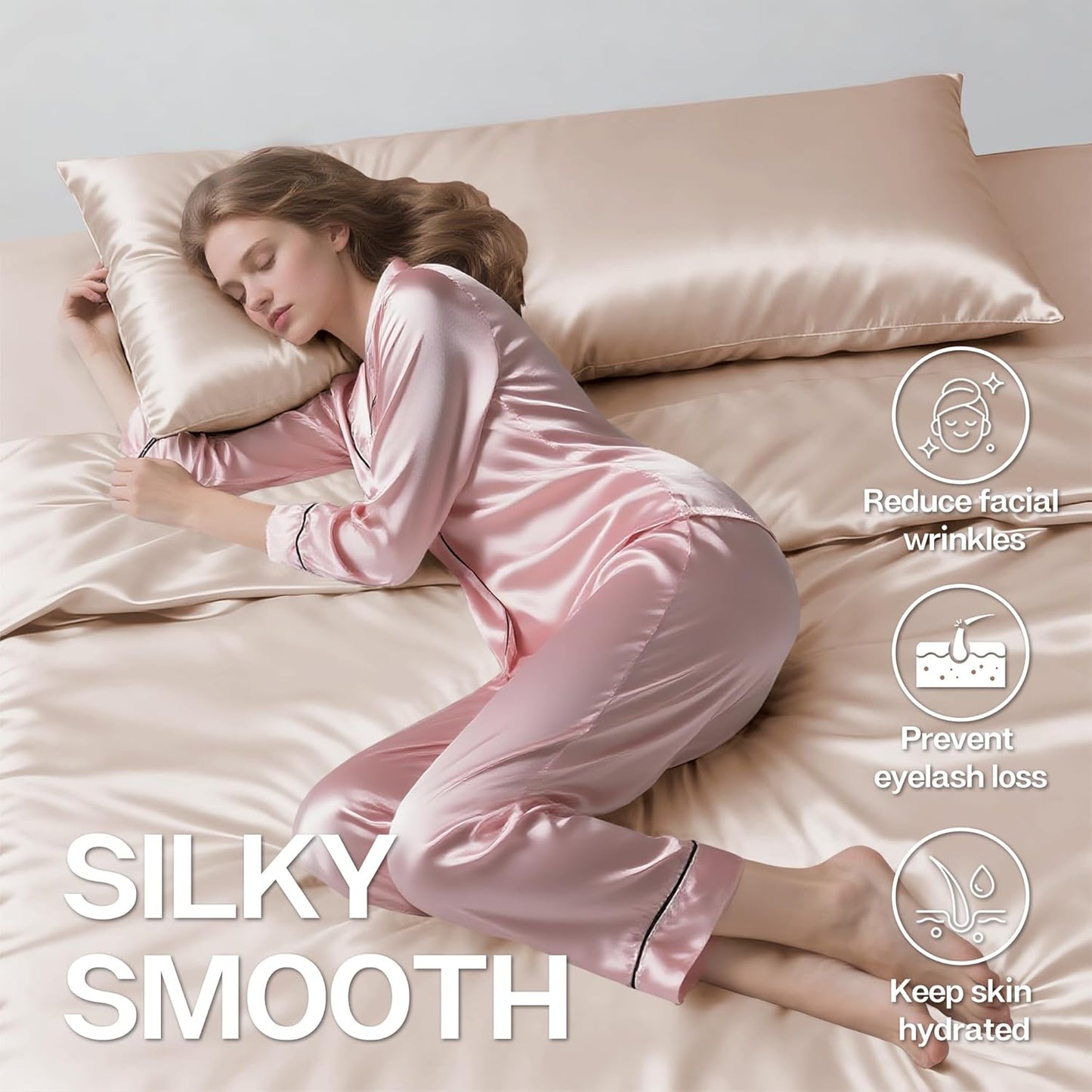 MR&HM Satin Body Pillow Cover, Soft and Breathable Body Pillow Case with Envelope Closure, Cooling and Silky Long Pillowcase for Hair and Skin,Grey (20x54, Champagne)