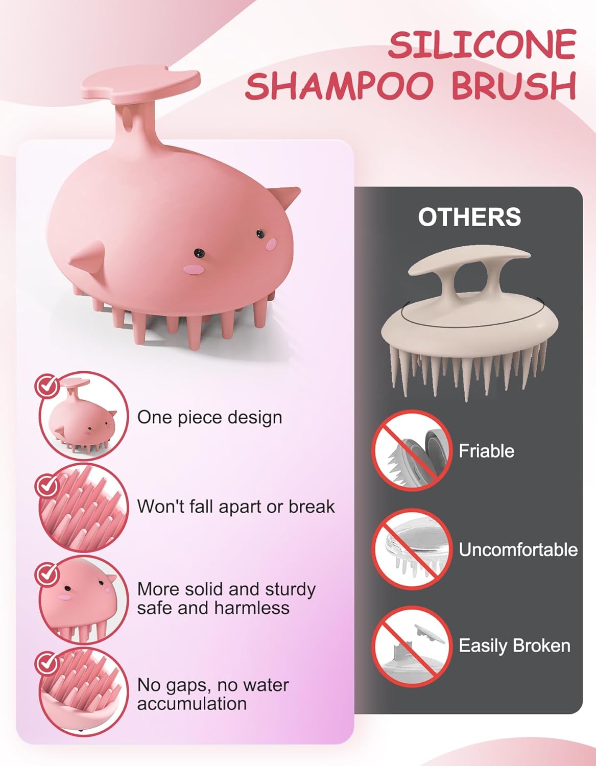 Scalp Massager Hair Growth Shampoo Brush, Silicone Scalp Scrubber Shower Scalp Brush for Hair, Head Massager Scalp Exfoliator for Dandruff Removal, Wet Dry Scalp Massage Tool for Hair Care, Pink