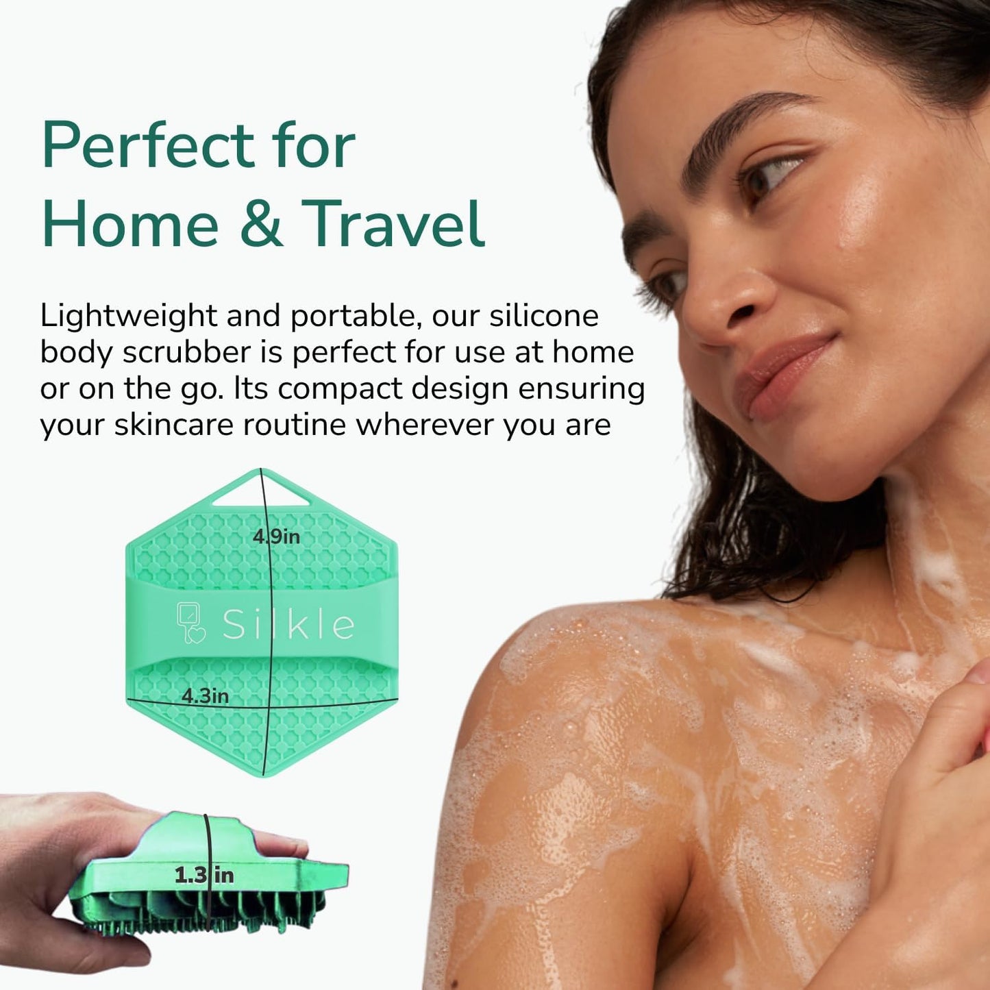 Silicone Body Scrubber - Exfoliating Bath Brush and Skin Cleanser - Shower Sponge for Gentle Body Scrub and Wash - Silicone Scrubbing Care Tool for a Refreshed and Renewed You - Green