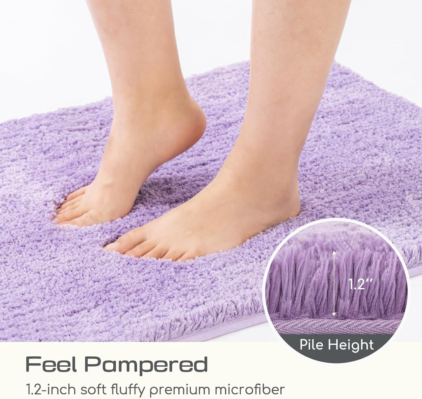 ROSMARUS Shaggy Non-Slip Bath Mat 24" x 36", Water-Absorbent Plush Bathtub Mat, Soft, Machine Washable, Purple