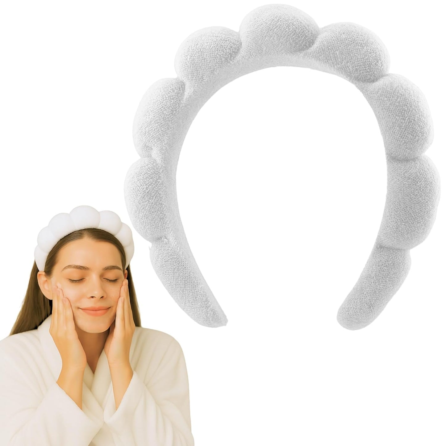 Skincare Headband - Hair band for Washing Face & Makeup Headband for Women - Terry Cloth Hairband for Spa & Skincare Routines - Perfect for Face Wash & Makeup Application (White)