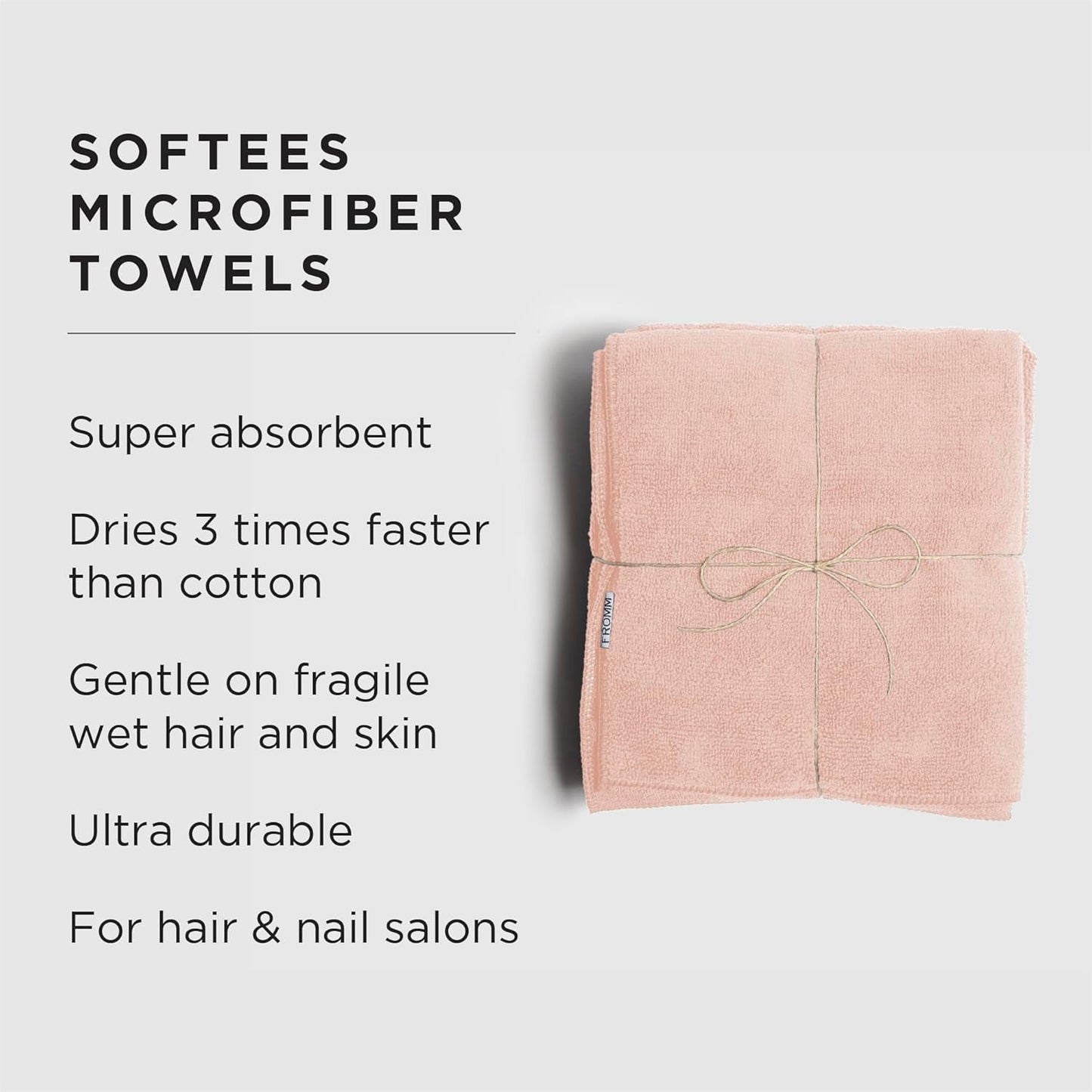 Fromm Softees Microfiber Salon Hair Towels for Hairstylists, Barbers, Spa, Gym in Light Pink, 16" by 29", 10 count Perfect Hair Care Towel for Drying Curly, Long, Wavy Hair