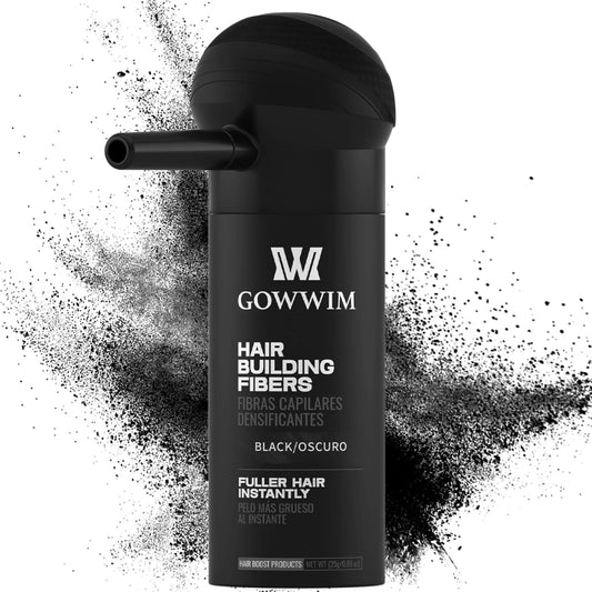 gowwim Hair Thickening Fibers 2-in-1 Kit Keratin Building Fibers, Spray Applicator & Hold Spray - Instantly Volumize Sparse Areas (Black)