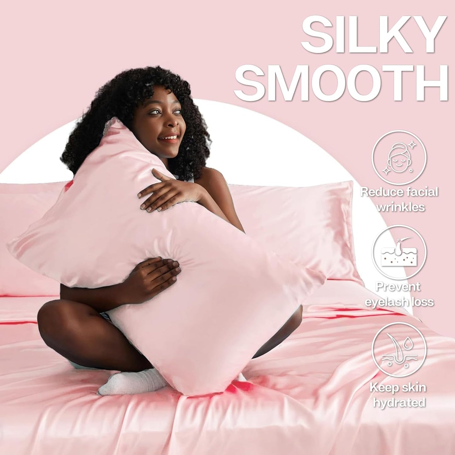 MR&HM Satin Pillowcase for Hair and Skin, Silk Satin Pillowcase 2 Pack, Standard Size Pillow Cases Set of 2, Silky Pillow Cover with Envelope Closure (20x26, Light Pink)