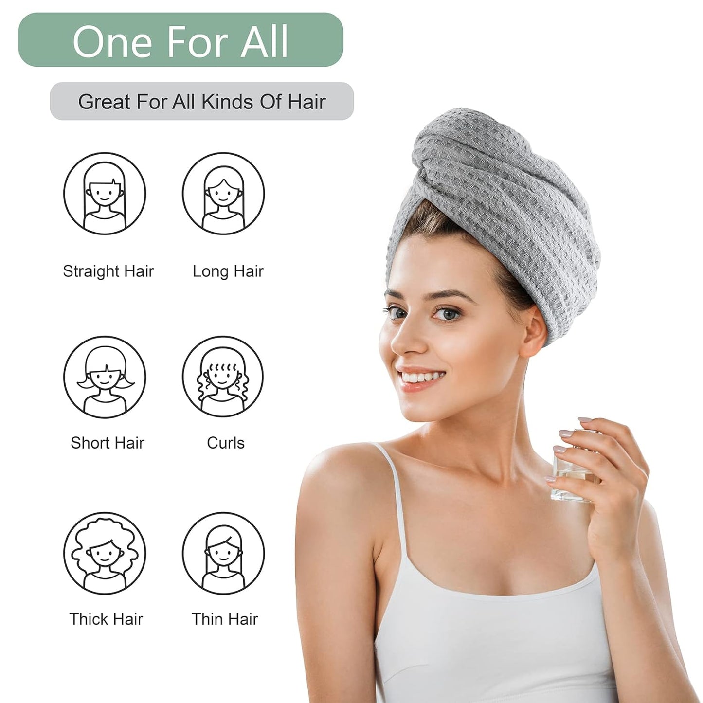 Microfiber Hair Drying Towel - 2Packs Waffle Long Hair Head Turban Wraps Terry Cloth Fast Absorbent Dry Anti Frizz Twist Plopping Curly Shower Turban for Women Wet Hair (Gray)