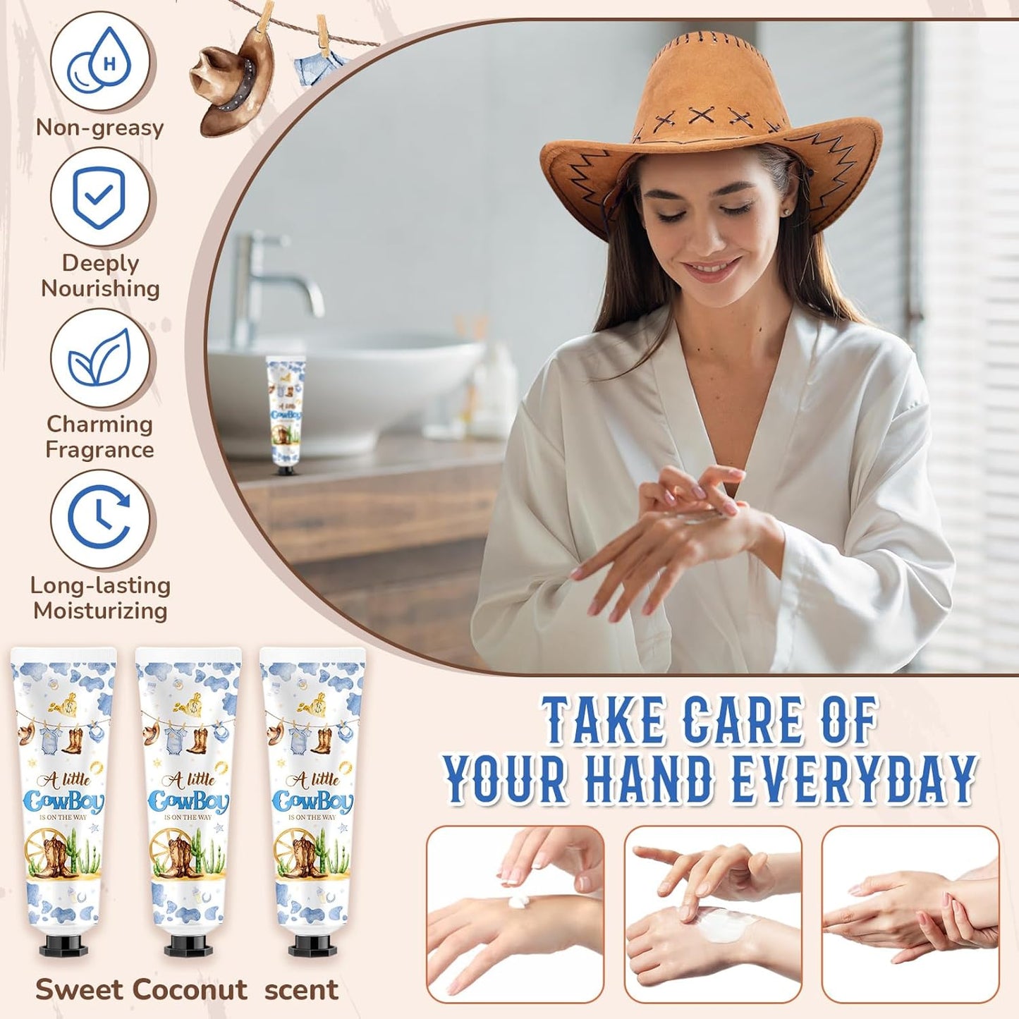 48 Sets a Little Cow Boy Is on The Way Hand Cream Gifts Bulk Baby Shower Hand Cream Travel Size Lotion Bulk Fall Thanksgiving Party Supplies Favors Birthday Wedding for Guest