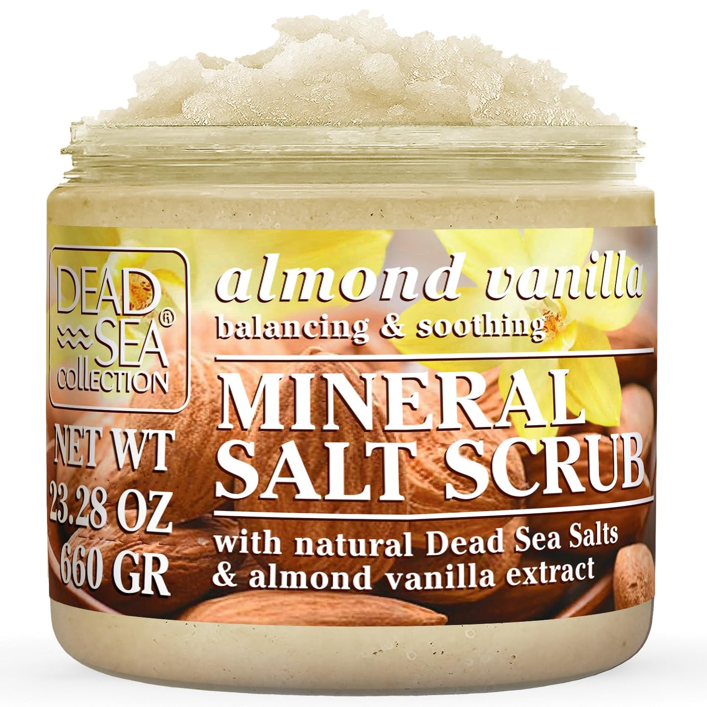Dead Sea Collection Almond Vanilla Salt Scrub – Exfoliating Body Scrub for Women – Moisturizing and Nourishing Skin – with Pure Oils and Dead Sea Minerals (23.28 Oz)