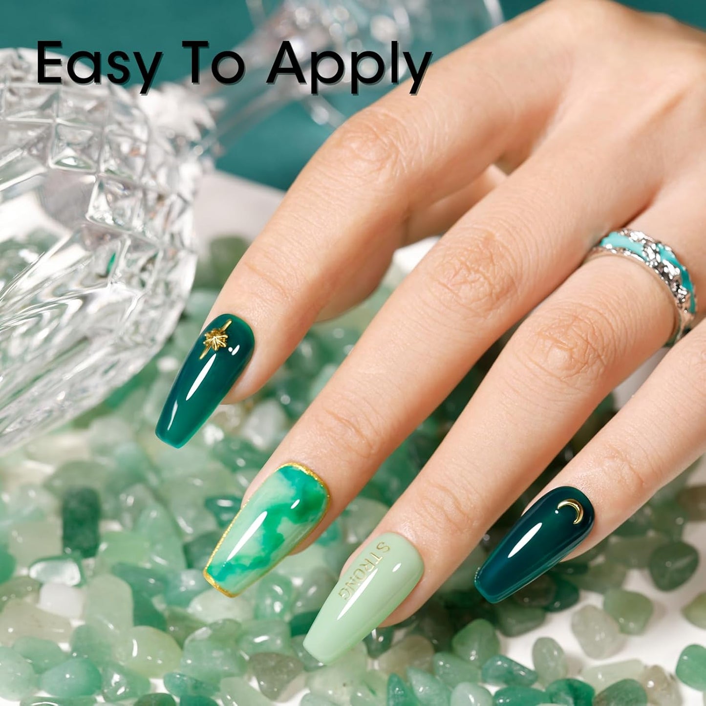 GELLEN Green Jelly Gel Nail Polish, Sheer Glass Jade Emerald Glass Ice UV Light Gel Polish, Transparent, No Wipe, Soak Off, Long Lasting Glossy, 6 Colors for Women Girls Manicure Salon Home