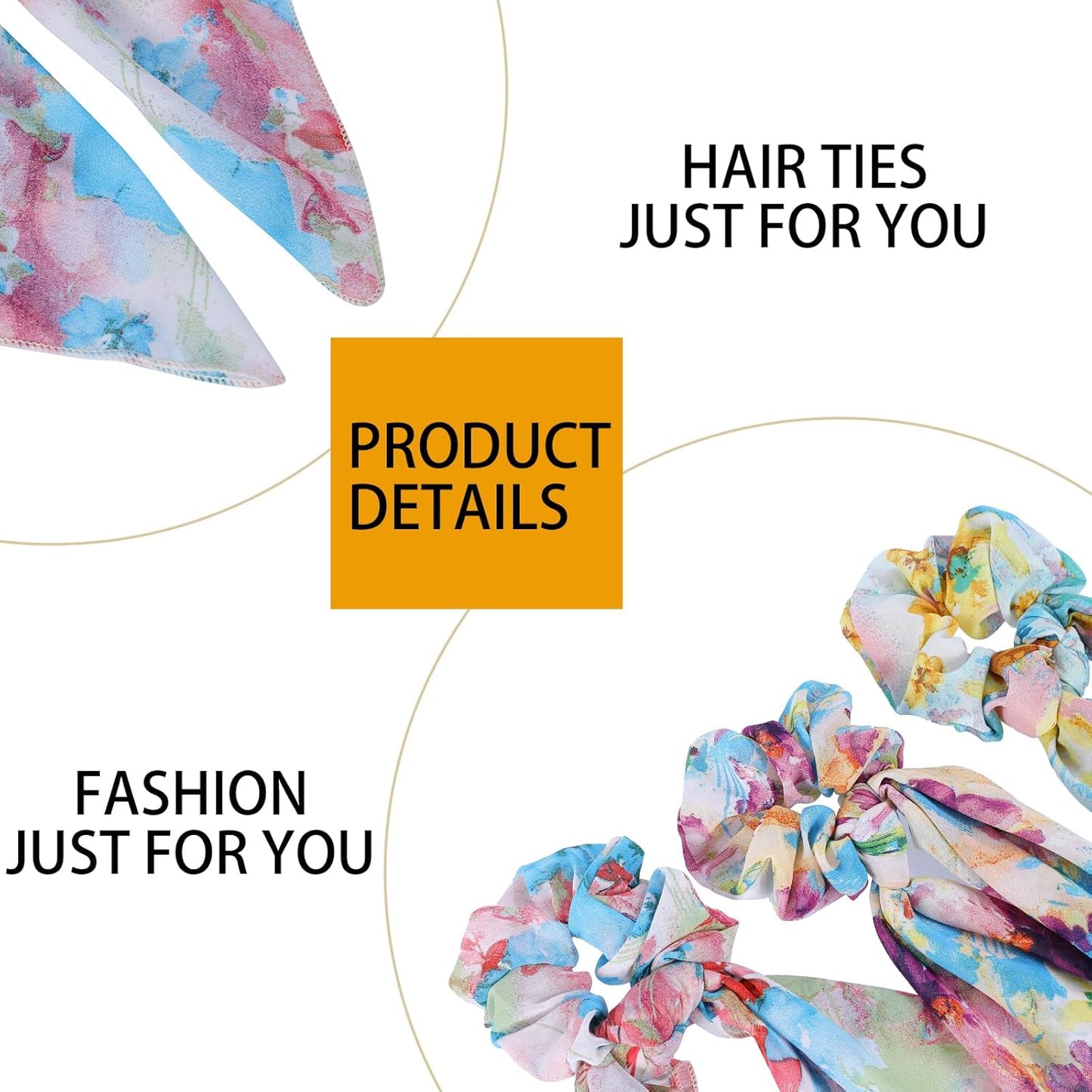 Scarf Scrunchie for Women Girls，6PCS Bow Scrunchie Hair Scarf Ties，Tie Dye Flower Hair Scrunchies Ponytai Ribbons Fashion Accessories for Thick Hair