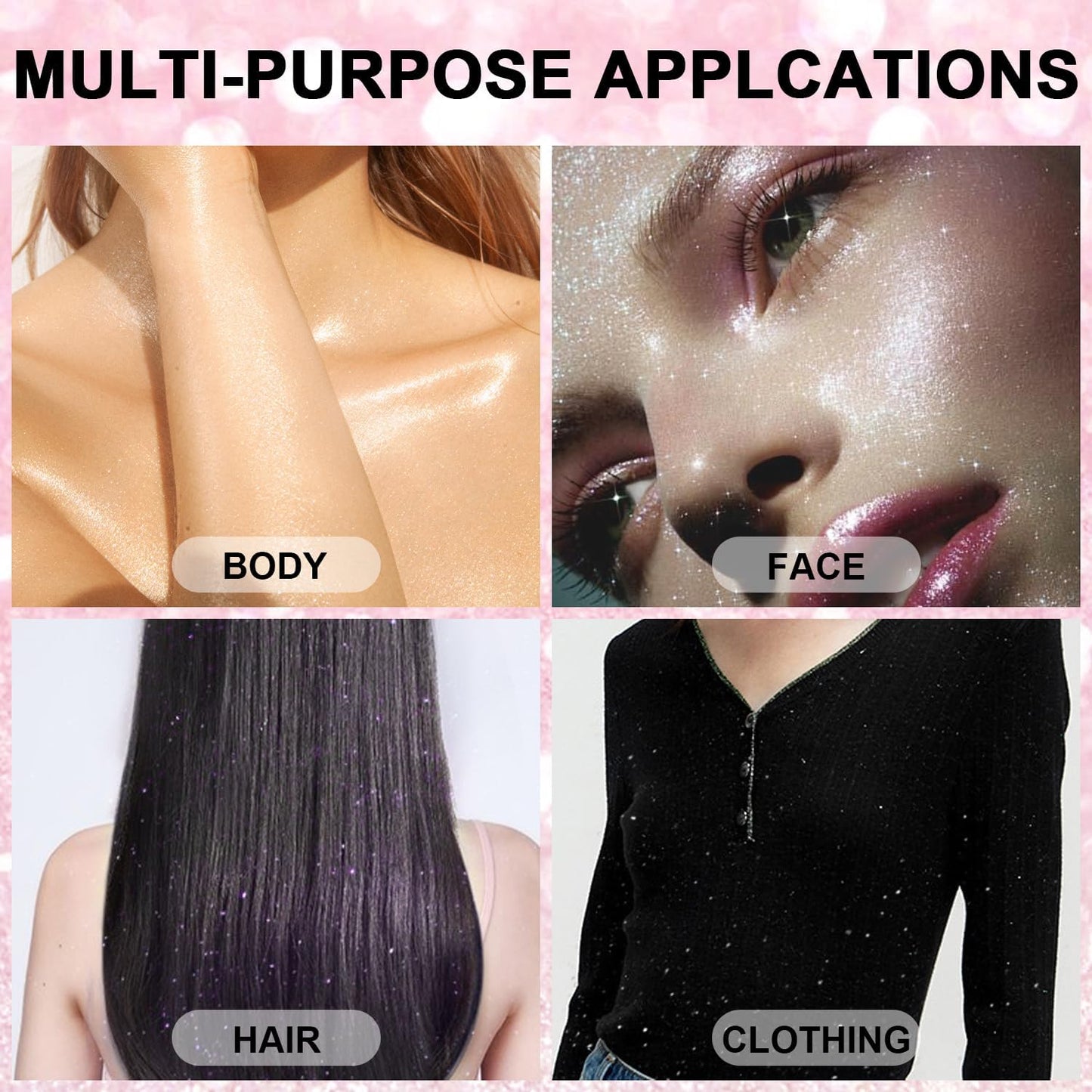 Hair and Body Glitter Spray, 1PC Sparkling Pink Glitter Dry Powder Makeup for Clothes, Festival Rave Prom Loose Sparkle Powder,Holographic Ultra Fine Resin Glitters for Crafts(Pink)