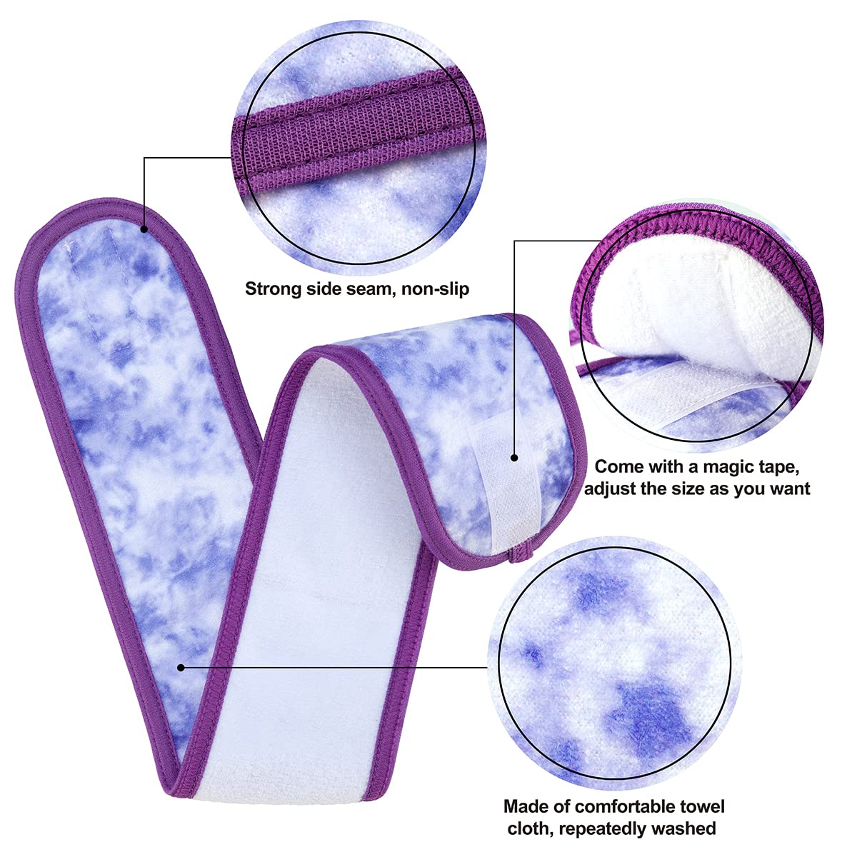 Spa Facial Headband 4 Pack Ultra Soft Adjustable Skincare for Face Washing, Shower, Facial Mask, Yoga