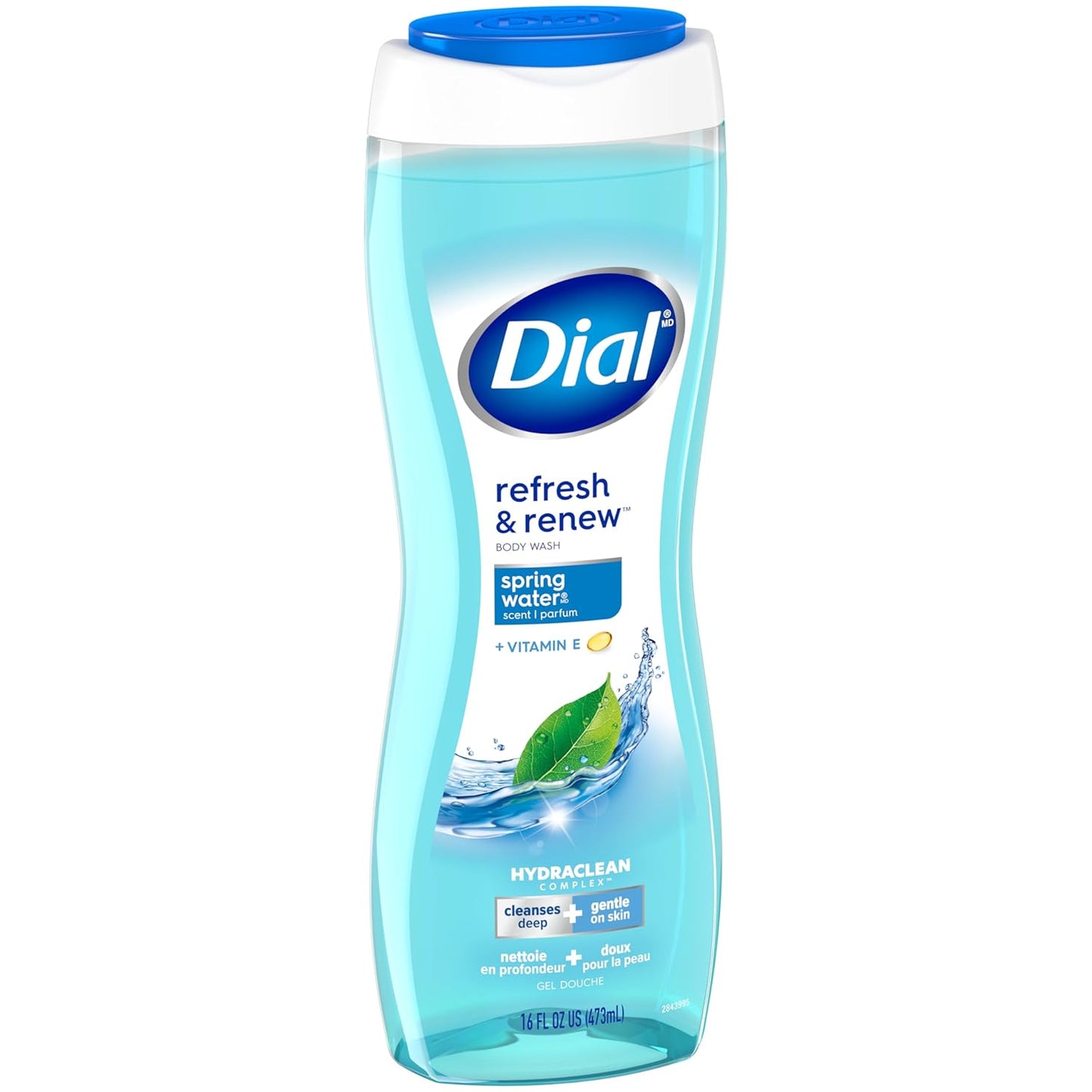 Dial Body Wash, Refresh & Renew Spring Water, 16 Fl Oz (Pack of 4), Hydraclean Complex & Vitamin E, Gentle, Leaves Skin Feeling Nourished, Dermatologist-Tested, No Parabens & Sulfates