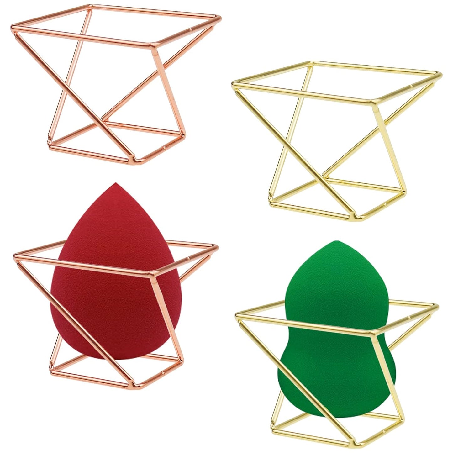 4 Pcs Makeup Sponge Holder Beauty Sponge Holder Blender Drying Rack Makeup Blender Travel Case Egg Powder Puff Display Stand for Dresser and Vanity (Gold & Rose Gold)