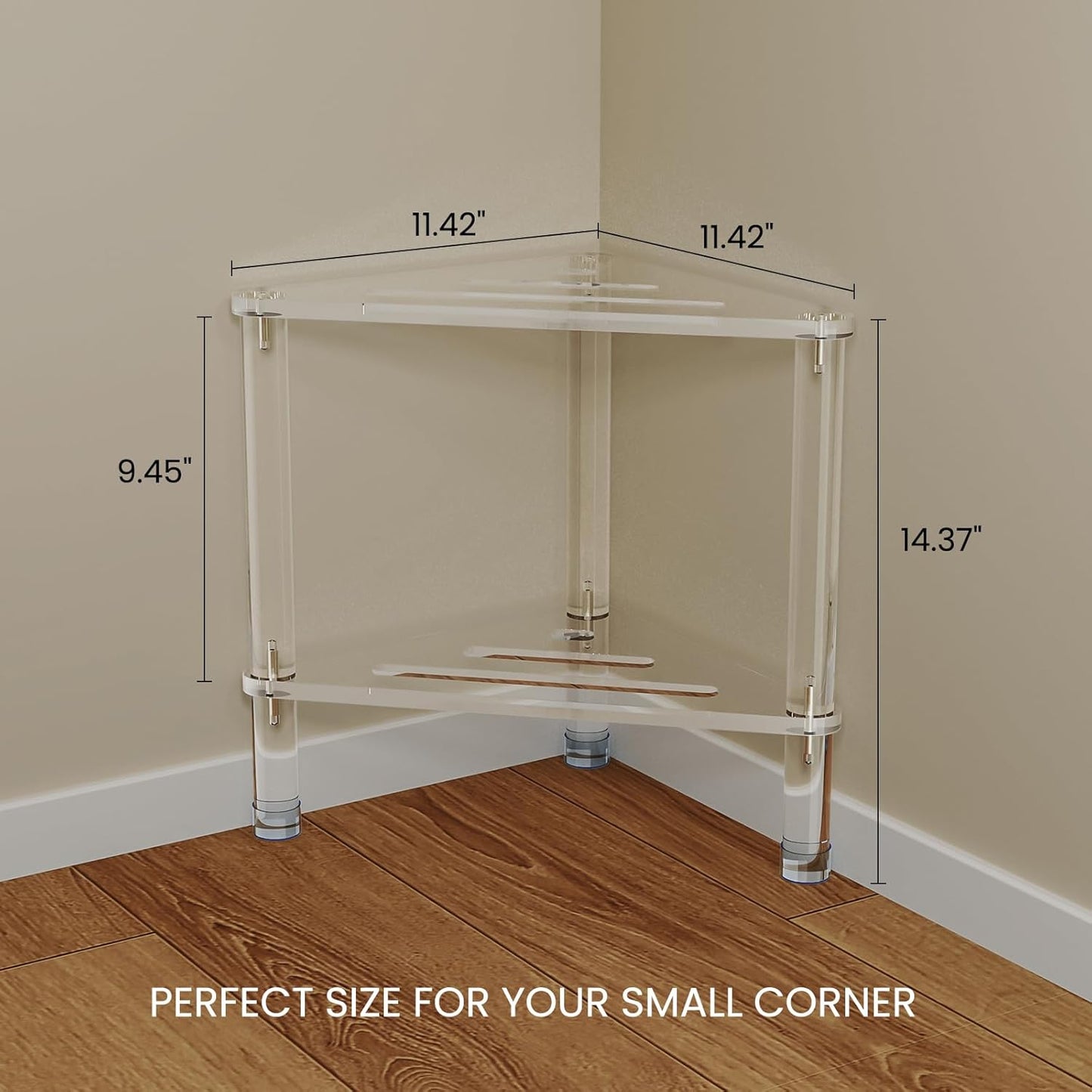 Acrylic Corner Shower Stool for Shaving Legs 11.42" D X 11.42" W X 14.37" H, Triangle Shower Foot Rest with Storage Shelf, Heavy Duty, for Inside Shower,