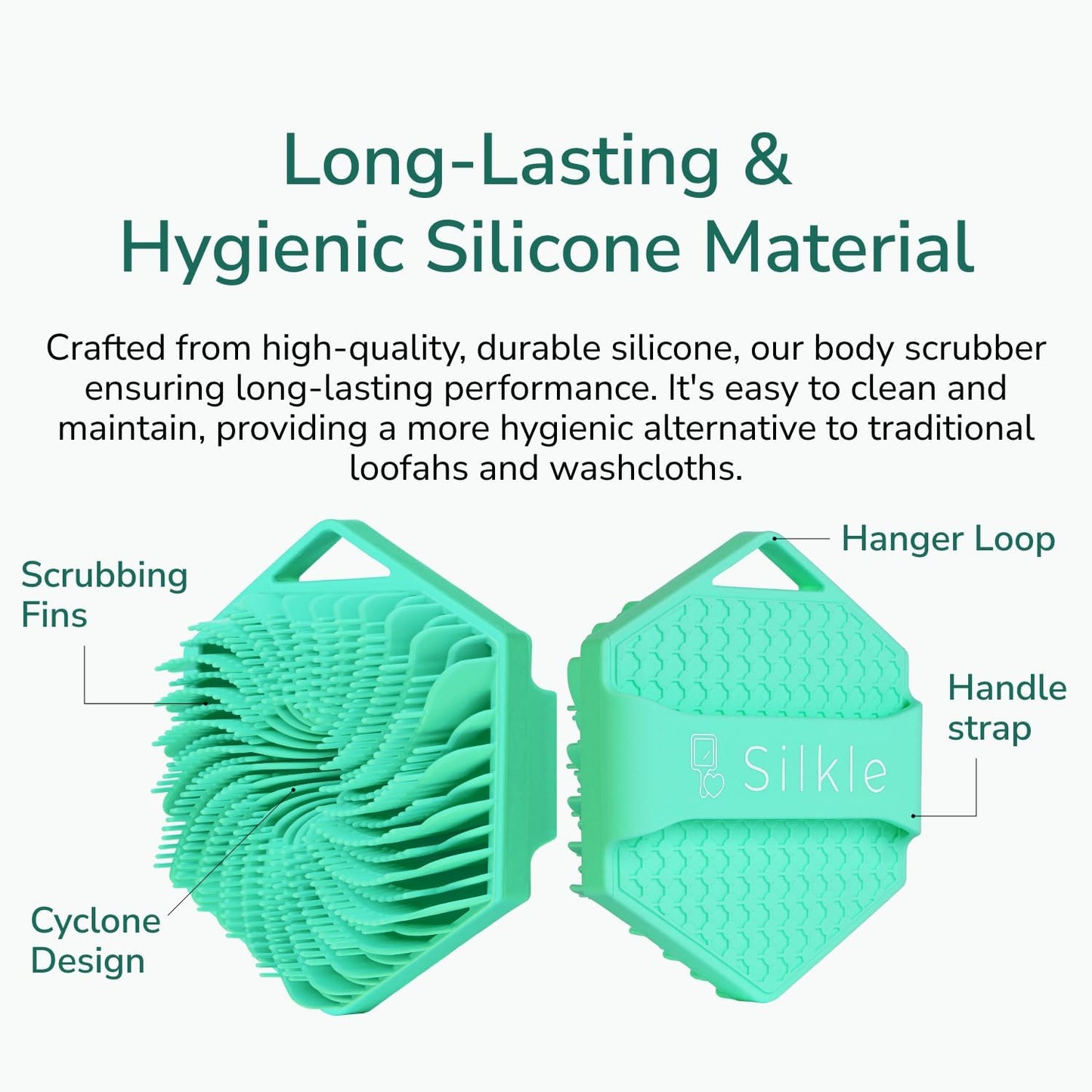Silicone Body Scrubber - Exfoliating Bath Brush and Skin Cleanser - Shower Sponge for Gentle Body Scrub and Wash - Silicone Scrubbing Care Tool for a Refreshed and Renewed You - Green