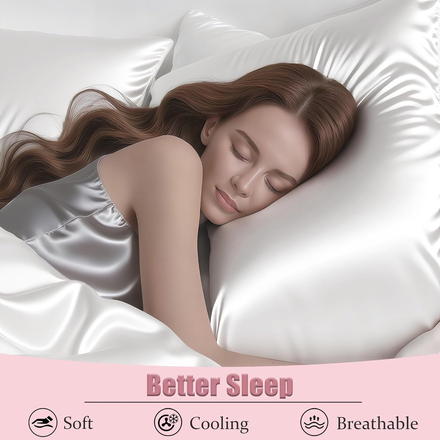 Mulberry Silk King Size Pillow Cases Set of 2, Ultra Smooth Soft Breathable Cooling Pillow Cases for Hot Sleepers, Silk Satin Pillowcases 2 Pack with Zipper for Hair and Skin, Gifts for Women