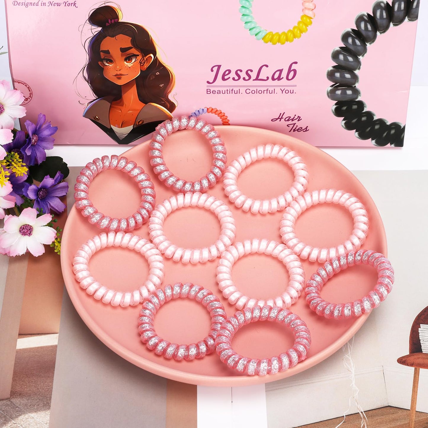 JessLab Spiral Hair Ties for Women, 10-Pack Traceless No-Damage Ponytail Holders, Coils Hair Bands for Girls, Assorted Colors