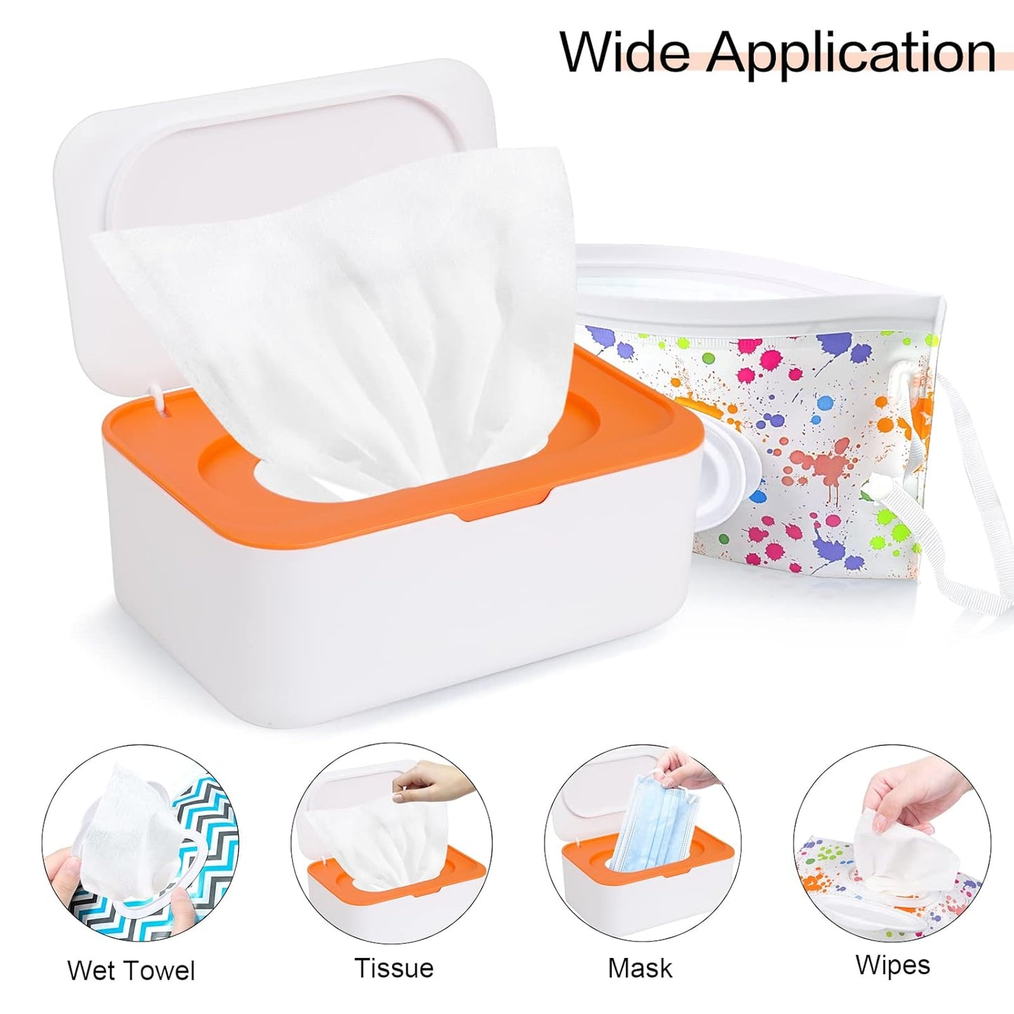 8Pcs Baby Wipes Dispenser, Reusable Baby Wipe Holder Box and Portable Wet Wipes Pouch, Refillable Wipes Pouch Case Container with Lid for Bathroom Baby Nursery Kitchen Office Travel (Orange)