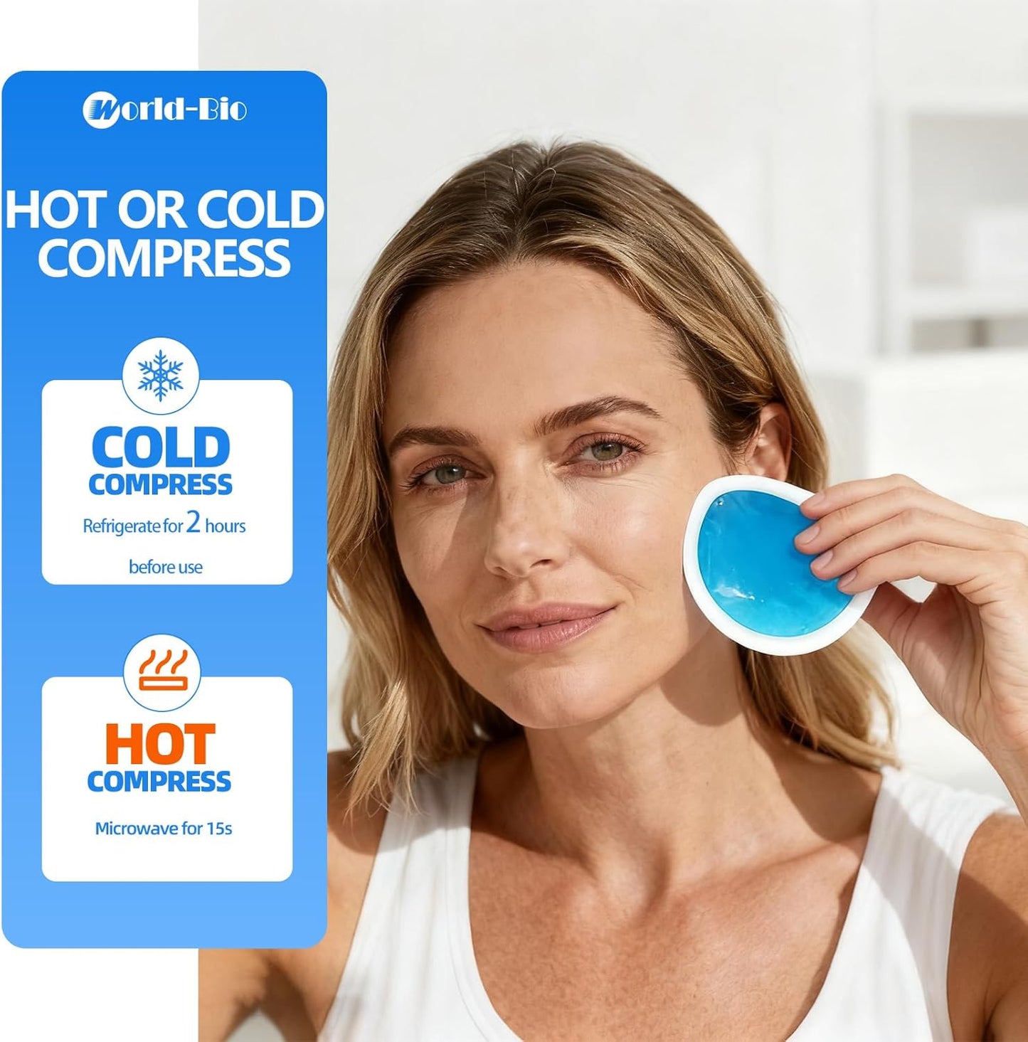 WORLD-BIO Small Ice Packs for Injuries, 5 Pack Reusable Round Ice Packs for Face, Warm & Cold Compress with Cloth Backing & Sleeve for Pain, Toothache, Migraine Relief