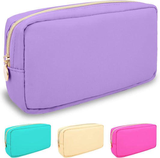 Nylon Small Makeup Bag for Purse, Cute Preppy Makeup Bag Cosmetic Zipper Pouch Purse, Waterproof Portable Travel Toiletry Bag Clutch Makeup Brush Bag Organizer Storage for Women Men Girls(Purple)