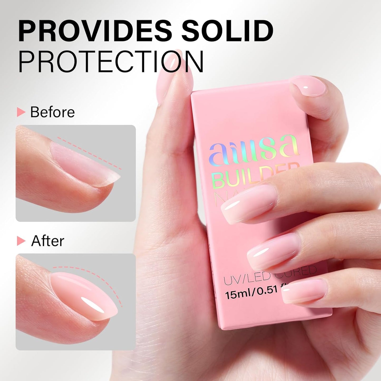 AILLSA Milky Pink Builder Gel for Nails 7 In 1 Hard Gel Polish for Nail Thickening Nude Strengthener Gel Polish Light Color Extension U V Gel for for French Manicure Base Coat Needed 0.51 Oz GB90