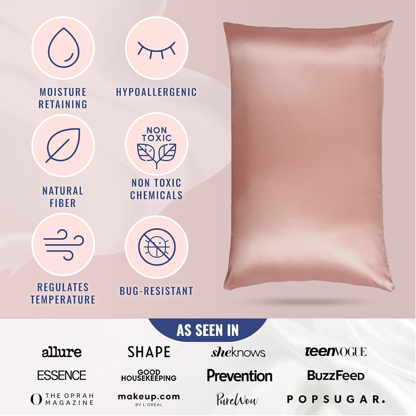 Blissy Silk Pillowcase - 100% Pure Mulberry Silk - 22 Momme 6A High-Grade Fibers - Silk Pillow Cover for Hair & Skin - Regular, Queen & King (Rose Gold, Standard)