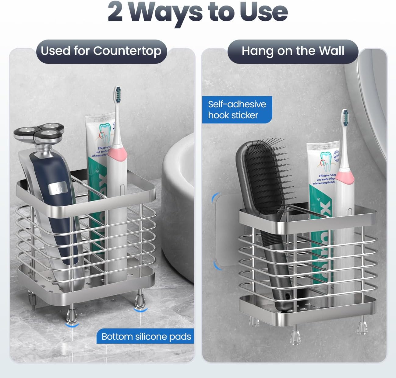 Luxspire Toothbrush Holders for Bathroom, Stainless Steel Electric Toothbrush Holder Wall Mounted, Shower Toothbrush Toothpaste Holder, Bathroom Organizer Essentials, 2 Slots, Silver